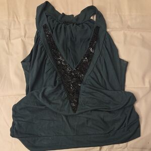 Forever 21 Teal Tank Top with Black Sequin V-Detail